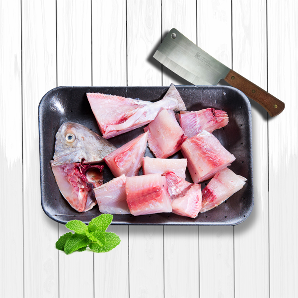 Black Pomfret ( Whole Big ) Cleaned Skin & Tail Out Cube Medium (Aprox 2.3kg/2.5kg)
